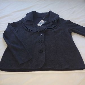 NWT Alfani Gray/Black Faux Leather Trim Ruffle Collar Sweater Jacket – Size XL